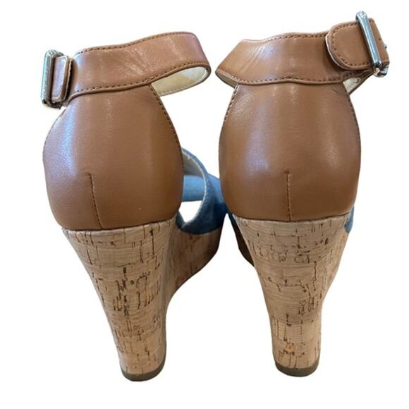 Marc Fisher cork wedges medium blue denim and leather uppers,‎ size 8 - Picture 4 of 8